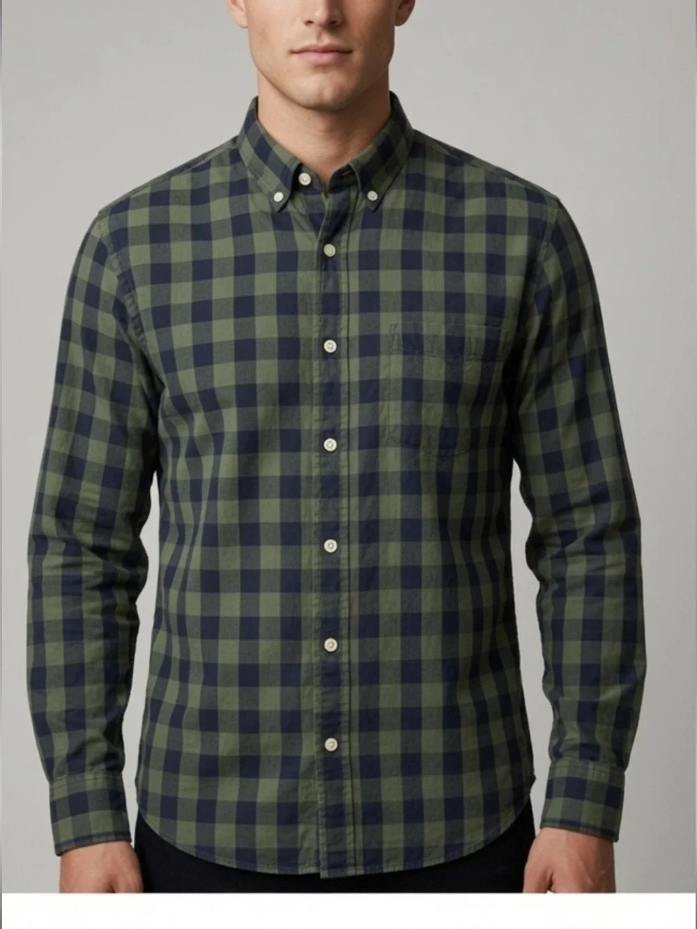 J. Crew Olive Navy Plaid Button Down Shirt Cotton Casual Classic L